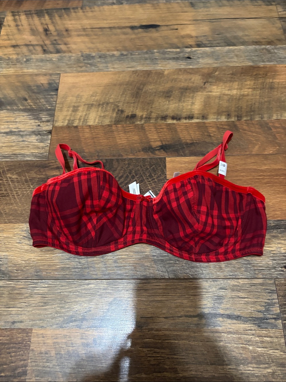 Victoria's Secret PINK Festive Flannel Unlined Balconette Bra in Red Plaid Print